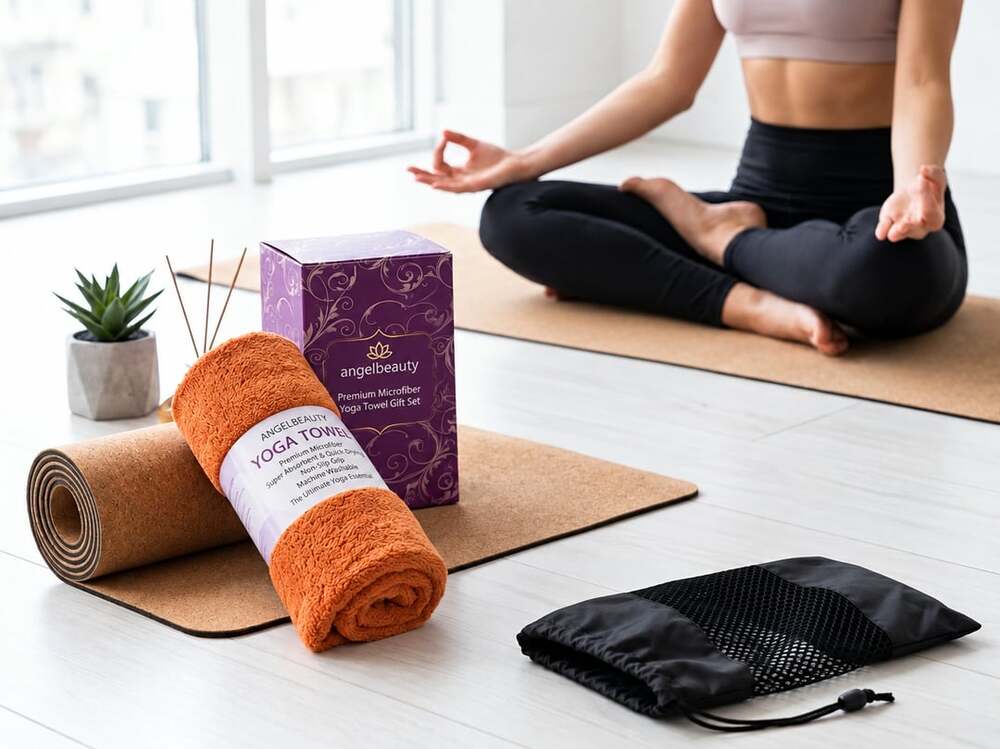 AngelBeauty Hot Yoga Towel with Carry Bag - Microfiber Non Slip Skidless Yoga Ma